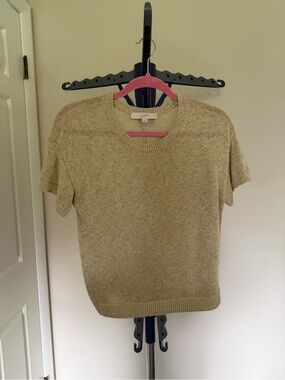 LOFT Short-Sleeve Crewneck Sweater in Light Beige